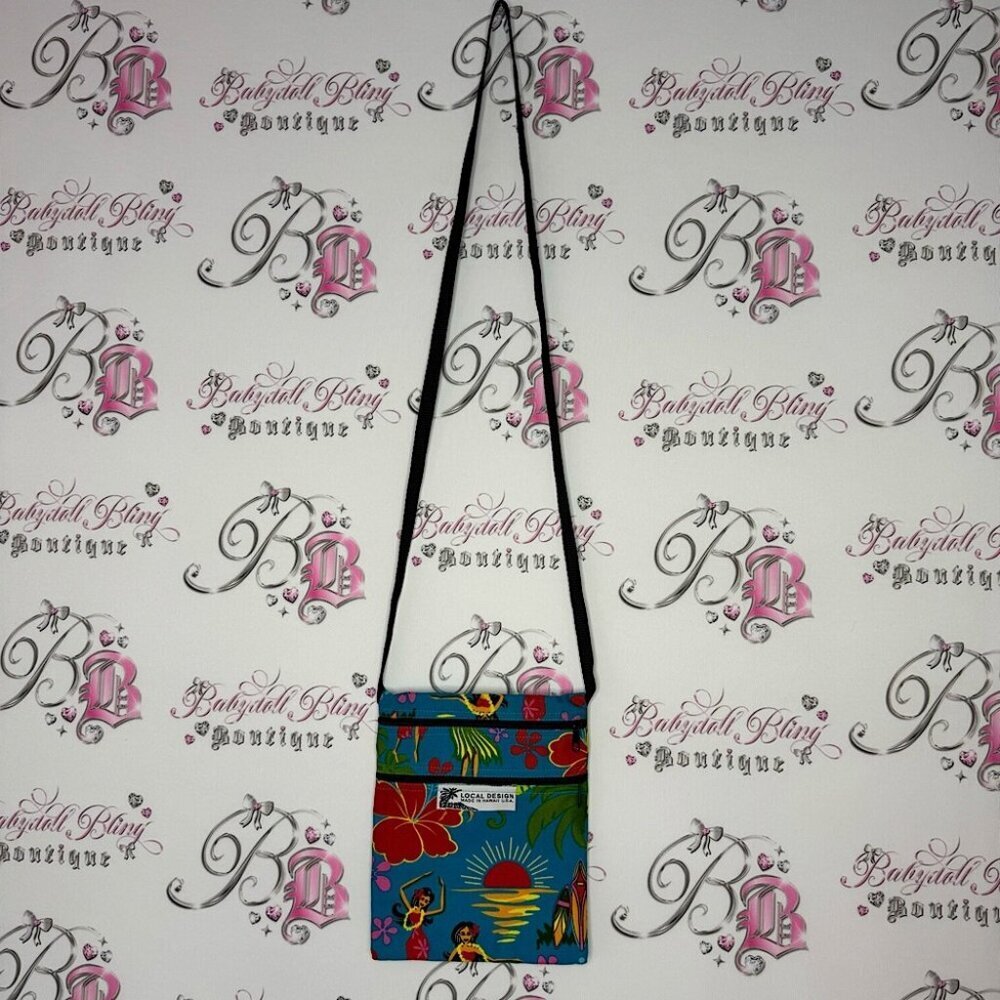 Hawaii bag beach dual zipper blue Hawaiian ladies dancers flowers blue vacay